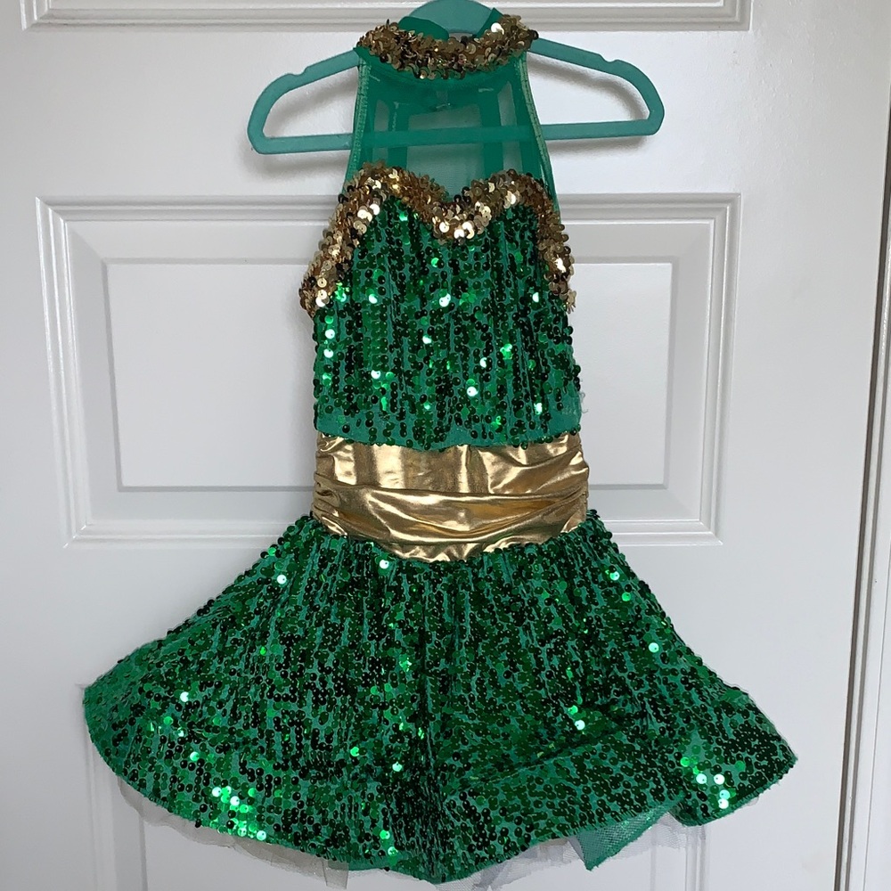 Weissman Green and Gold Sequin Dance Costume